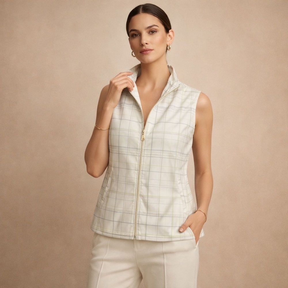 Women's Cream Plaid Vest